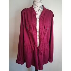 Torrid Womens Plus Size 3 Burgundy Wine Utility Jacket Drawstring Waist Epaulets